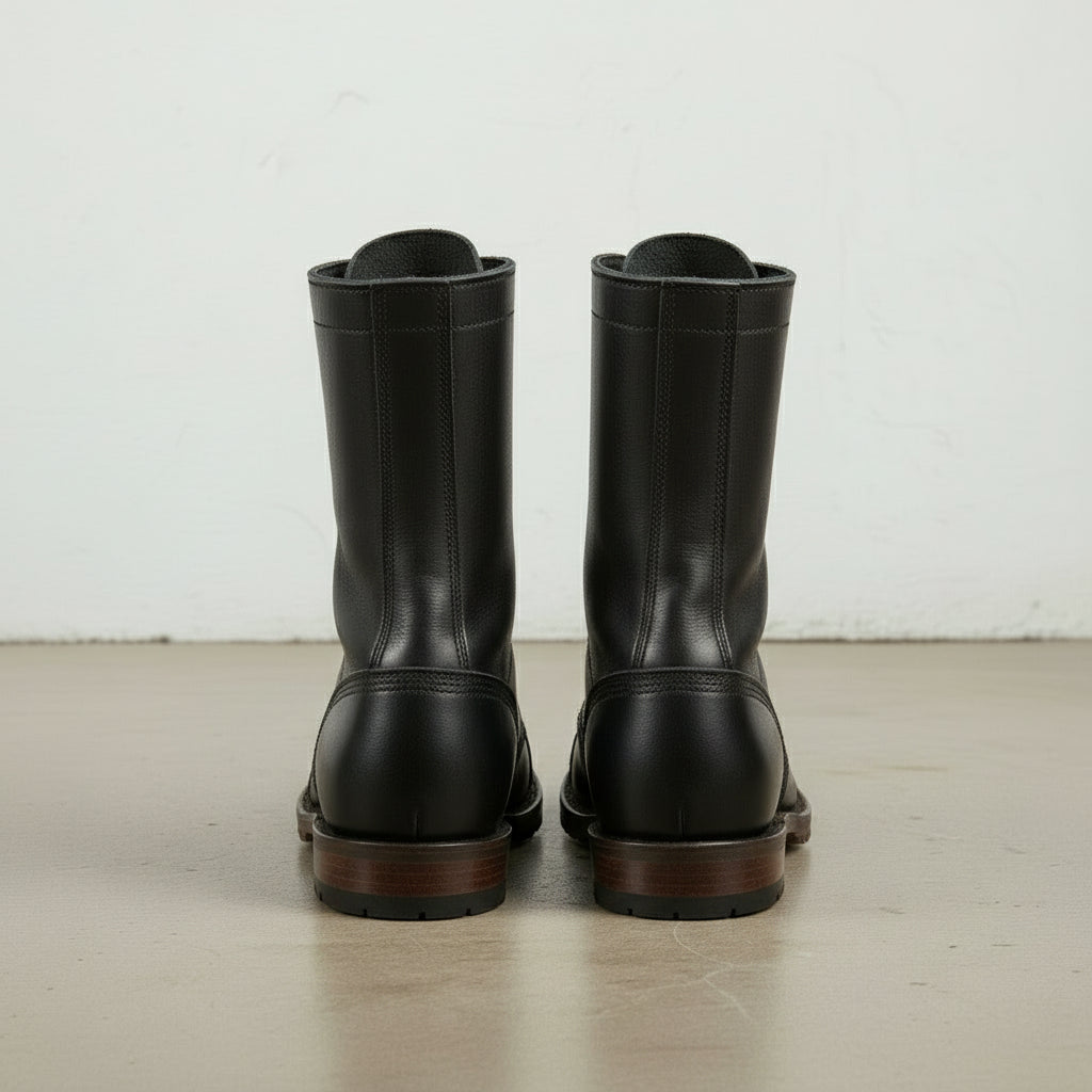 Men's Black Cap-Toe Leather Combat Boots