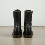 Men's Black Cap-Toe Leather Combat Boots