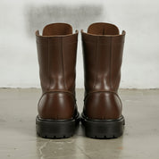 Men's Brown Plain-Toe Leather Biker Boots