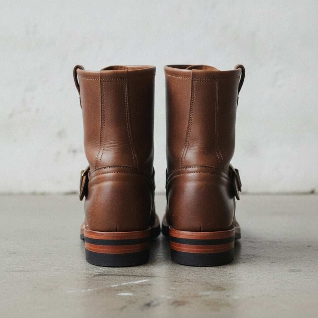 Men's Antique Brown Plain-Toe Leather Biker Boots — Bolton