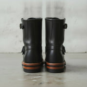 Men's Black Plain-Toe Leather Biker Boots