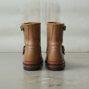 Men's Tan Plain-Toe Leather Biker Boots