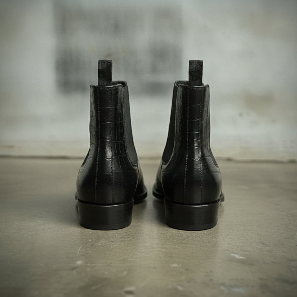 Men's Black Crocodile-Embossed Leather Chelsea Boots