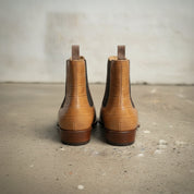 Men's Tan Crocodile-Embossed Leather Chelsea Boots