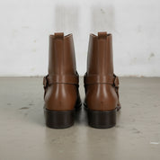 Men's Brown Plain-Toe Leather Ankle Biker Boots