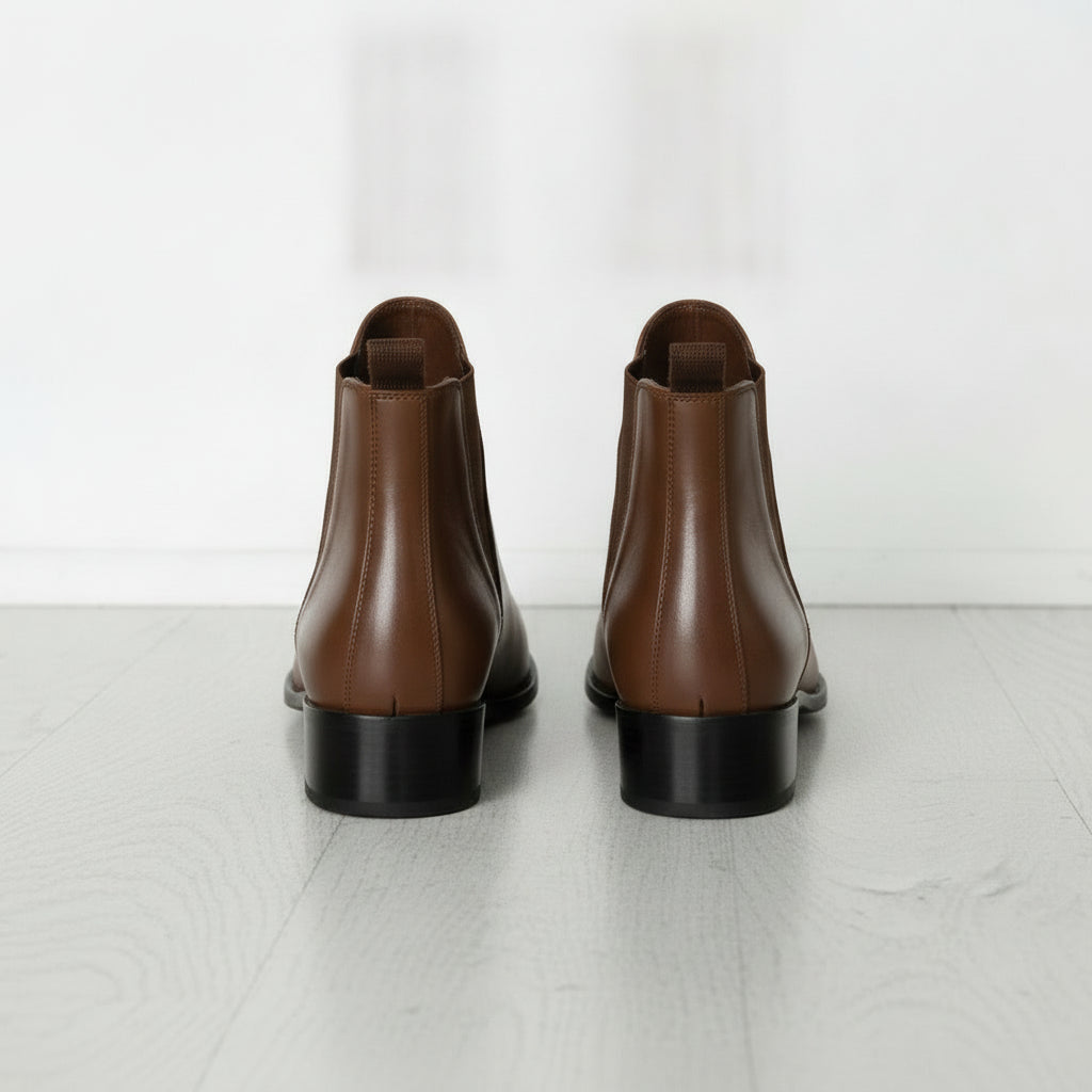 Men's Brown Pointed-Toe Leather Chelsea Boots
