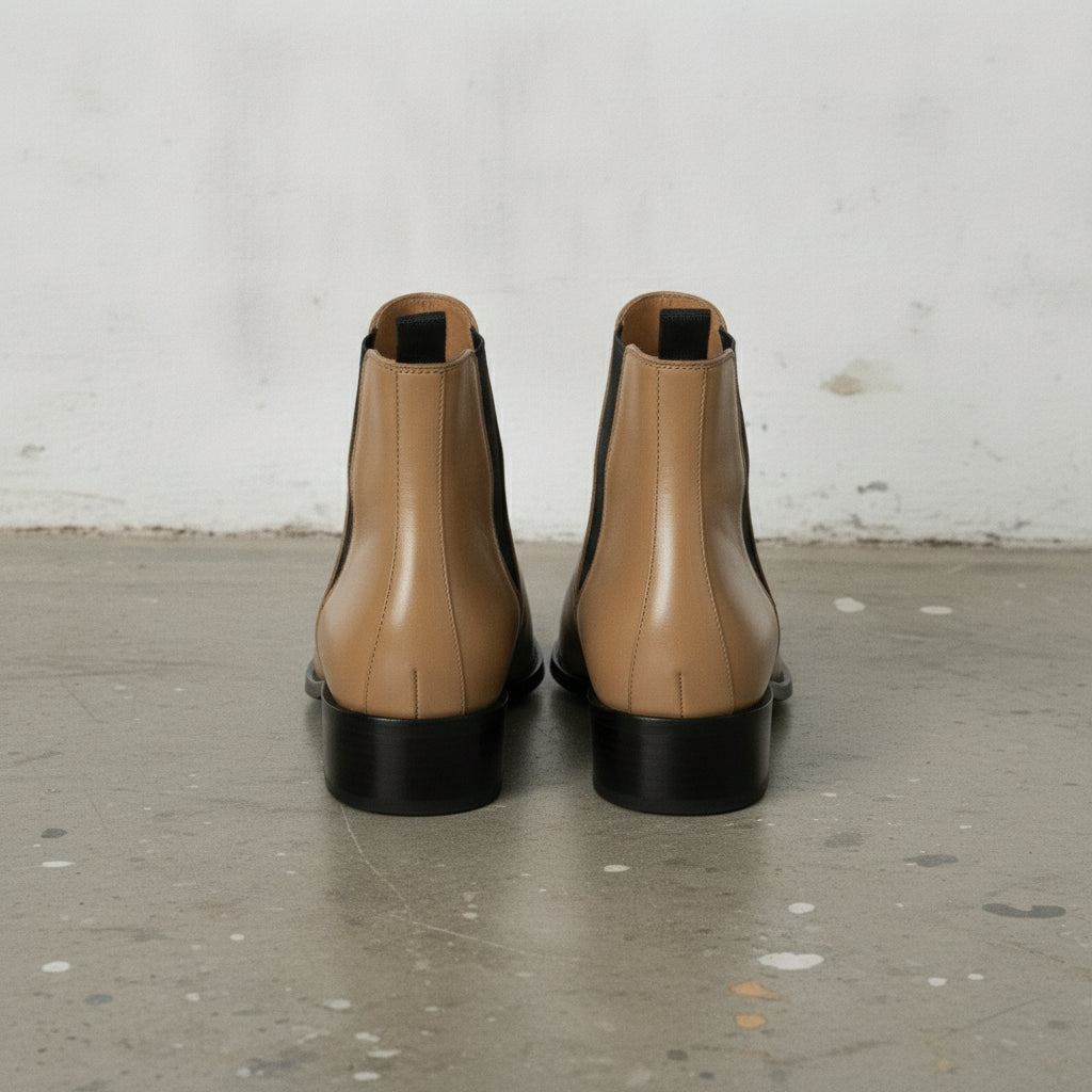 Men's Tan Pointed-Toe Leather Chelsea Boots