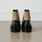 Men's Black and Tan Cap-Toe Leather Lace-Up Boots