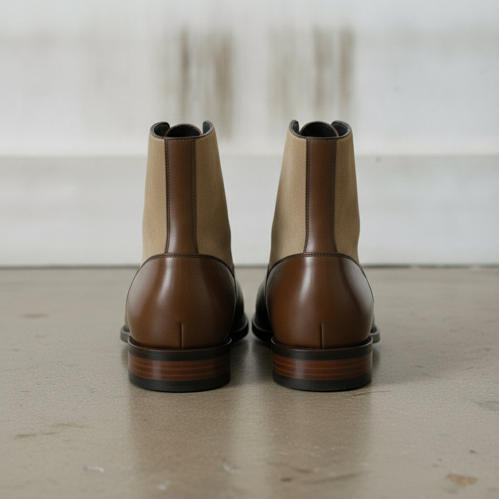 Men's Brown and Tan Cap-Toe Leather Lace-Up Boots
