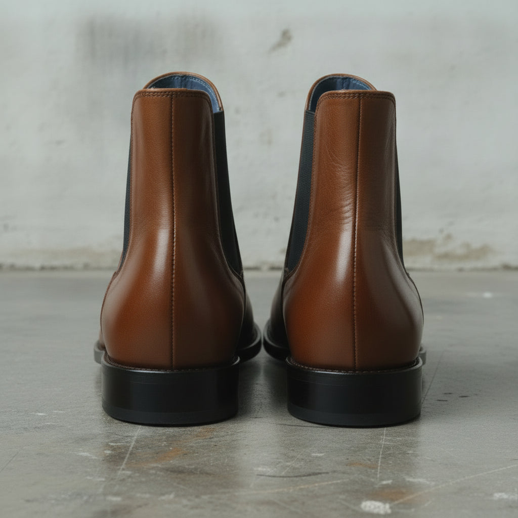 Men's Brown Plain-Toe Leather Chelsea Boots