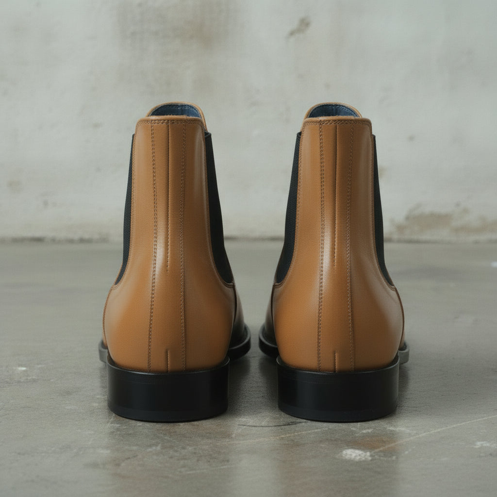Men's Tan Plain-Toe Leather Chelsea Boots