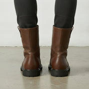 Men's Brown Plain-Toe Leather Pull-On Boots
