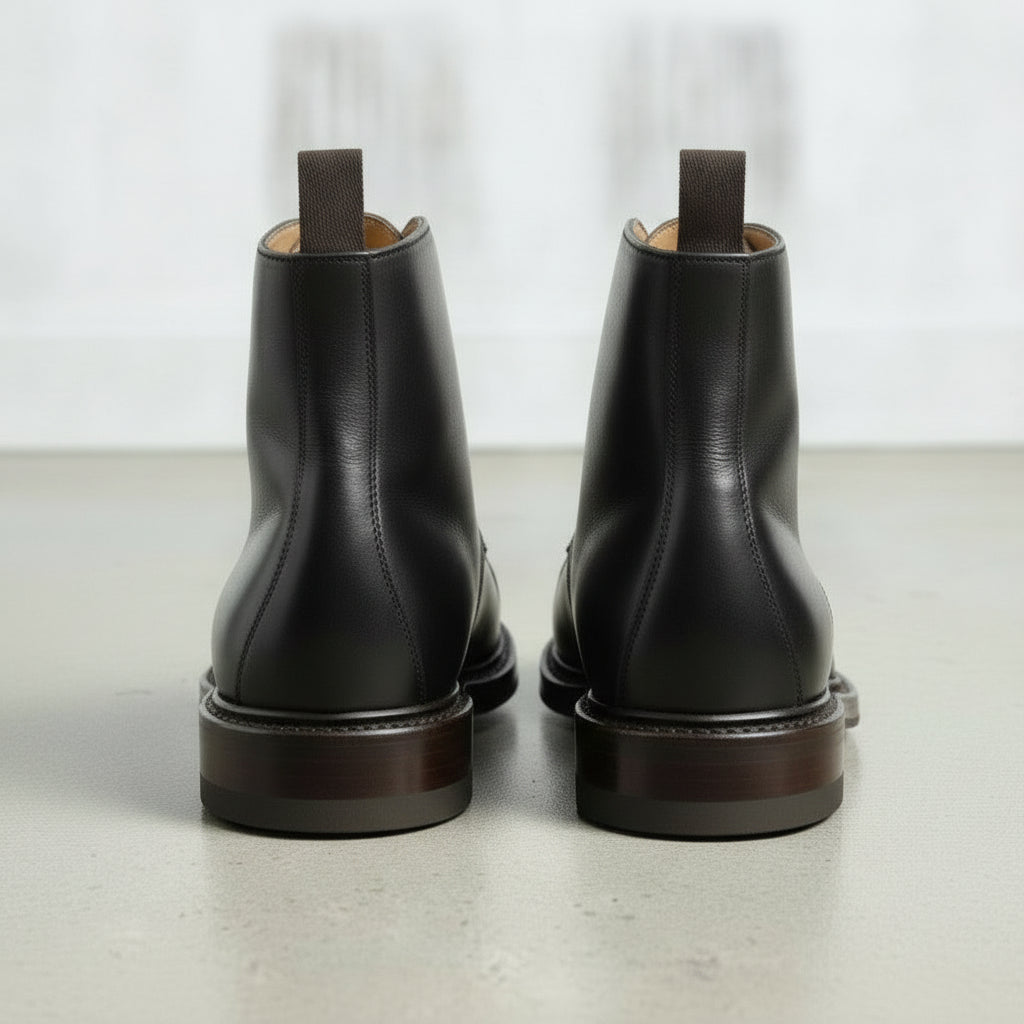 Men's Black Cap-Toe Leather Derby Ankle Boots