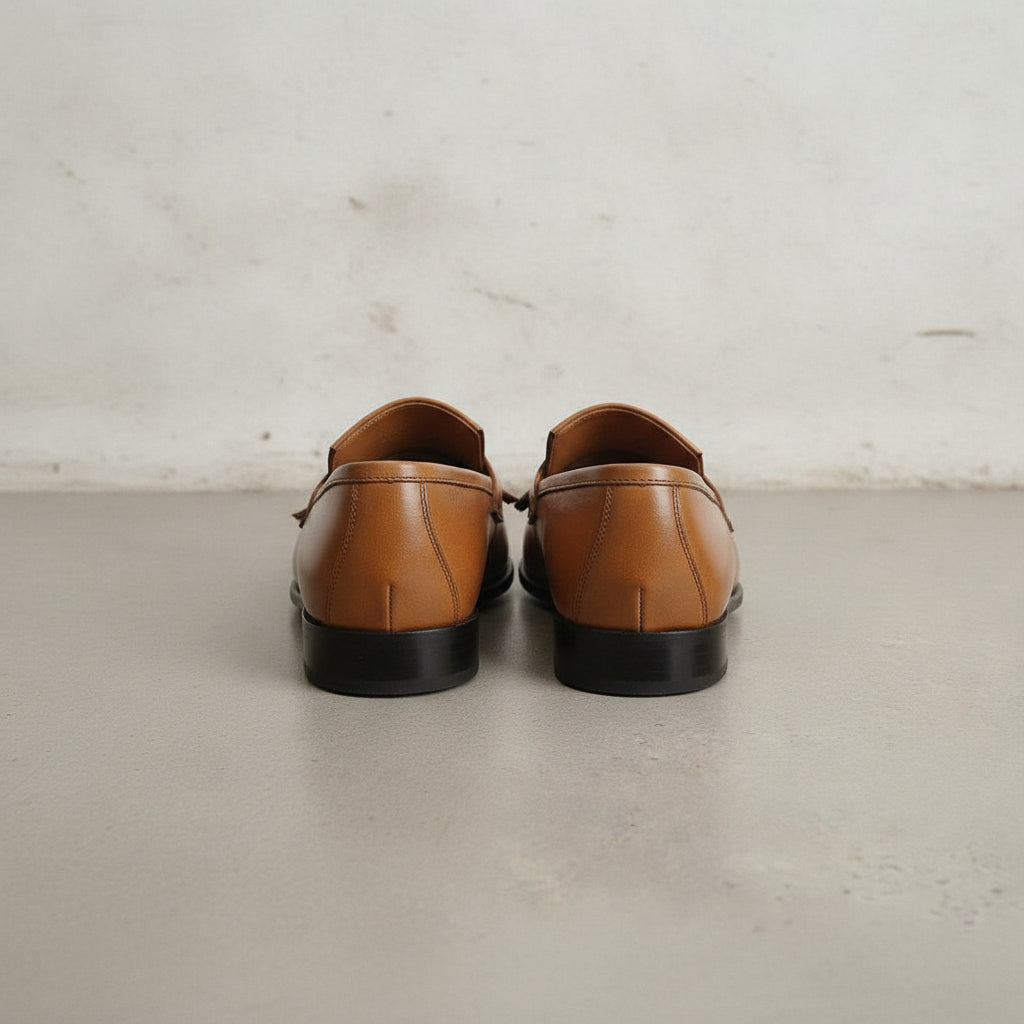Men's Tan Fringe Leather Loafers