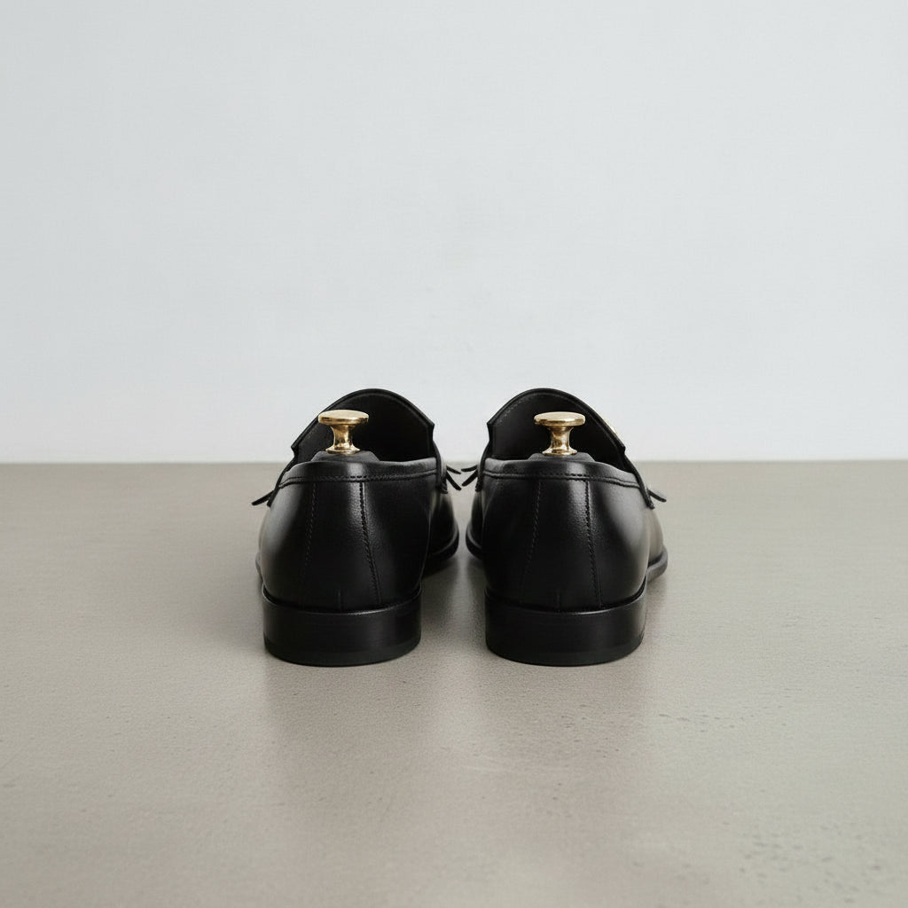 Men's Black Fringe Leather Loafers
