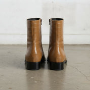 Men's Tan Crocodile-Embossed Leather Ankle Boots