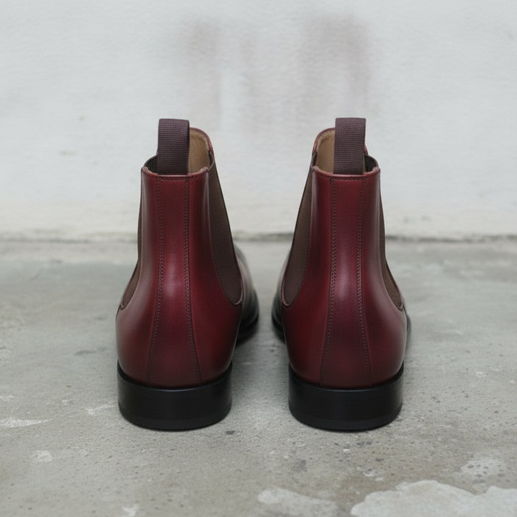 Men's Red and Black Plain-Toe Leather Chelsea Boots