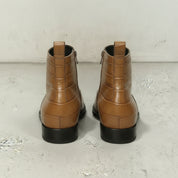 Men's Tan Crocodile-Embossed Leather Ankle Boots
