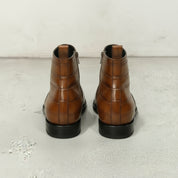 Men's Antique Brown Crocodile-Embossed Leather Ankle Boots