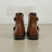 Men's Brown Plain-Toe Leather Monk Boots