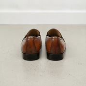 Men's Brown Ostrich-Embossed Leather Bit Loafers