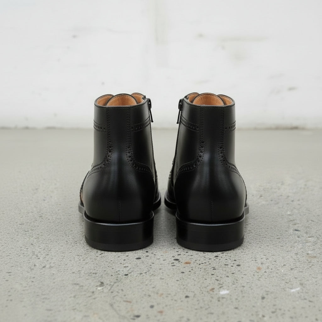 Men's Black and Tan Wingtip Leather Oxford Boots