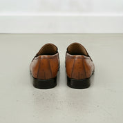 Men's Tan Ostrich-Embossed Leather Bit Loafers