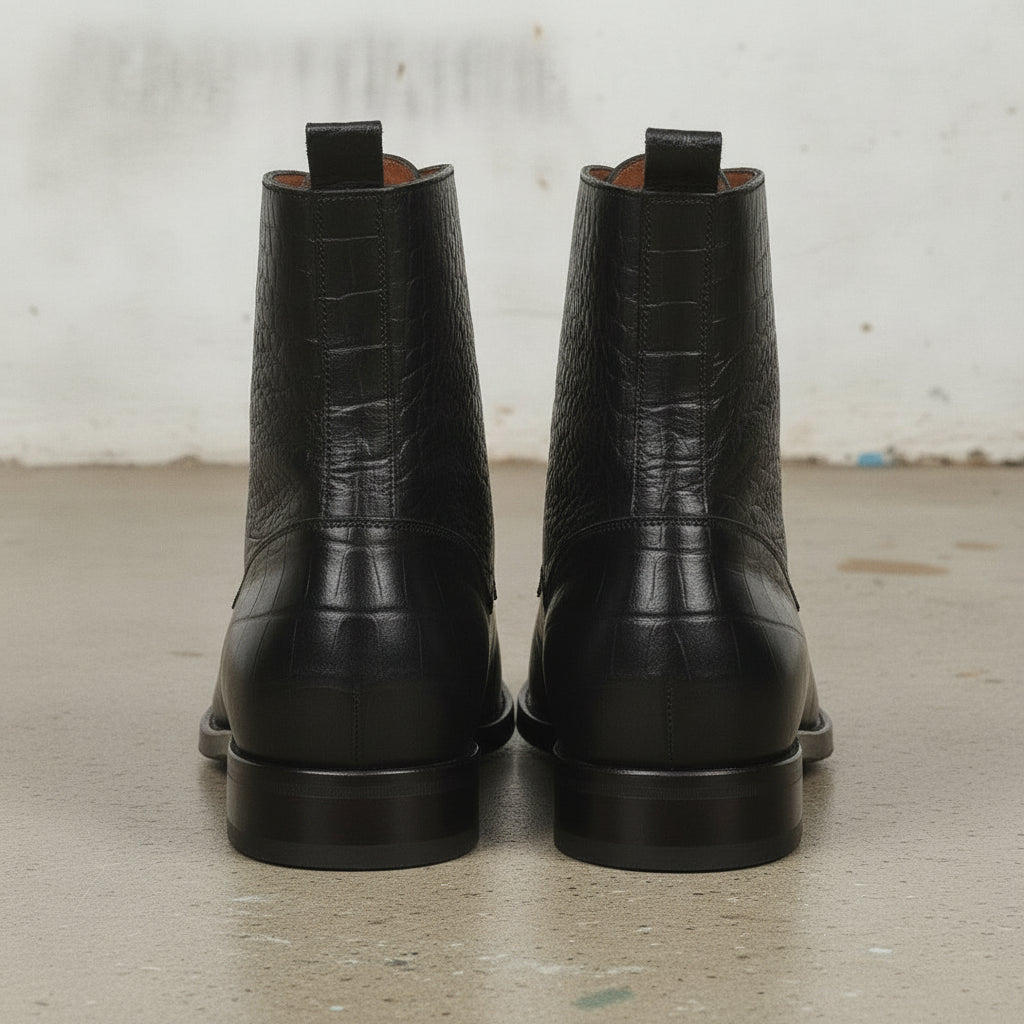 Men's Black Crocodile-Embossed Leather Ankle Boots