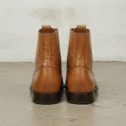 Men's Tan Crocodile-Embossed Leather Ankle Boots