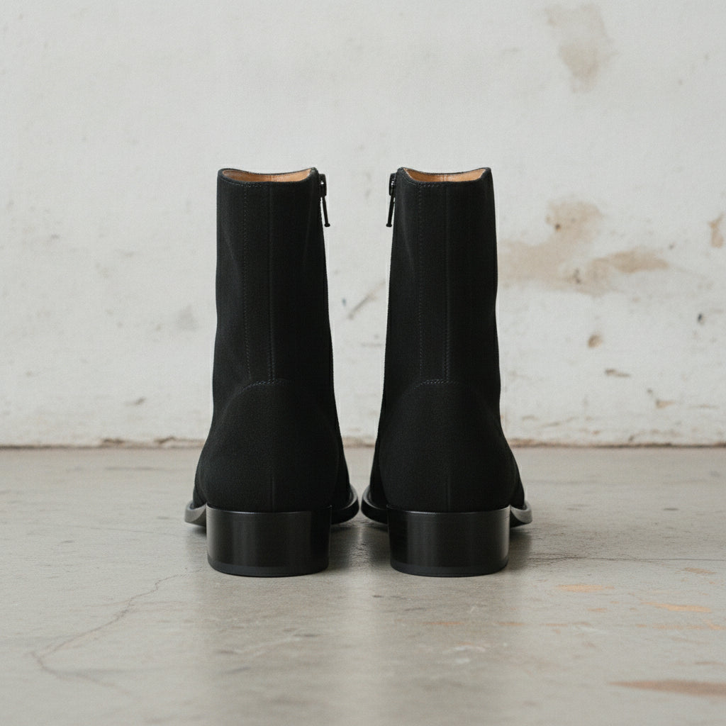 Men's Black Plain-Toe Suede Zipper Boots