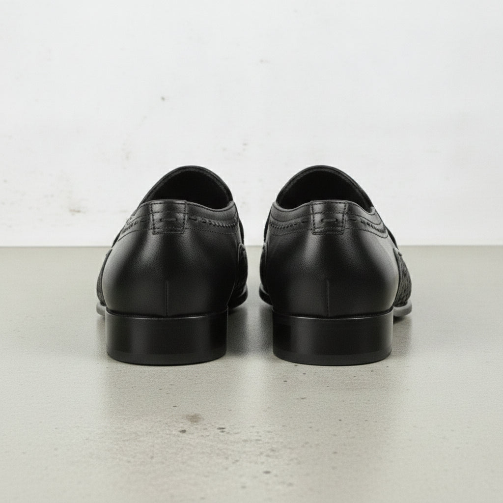 Men's Black Cap-Toe Leather Bit Loafers