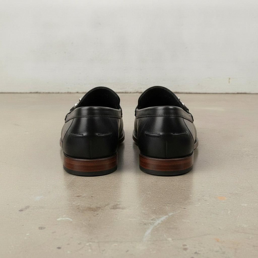 Men's Black Apron-Toe Leather Bit Loafers