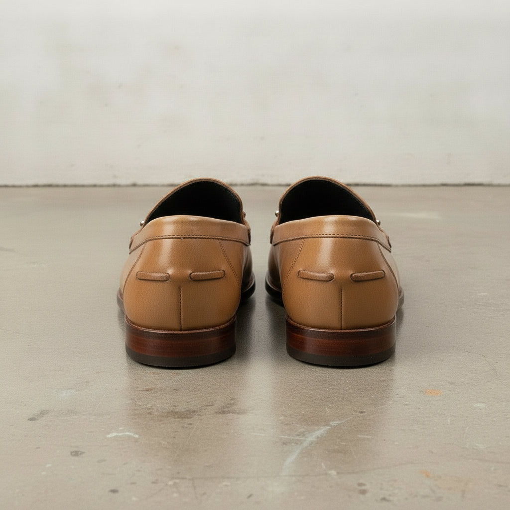 Men's Tan Apron-Toe Leather Bit Loafers