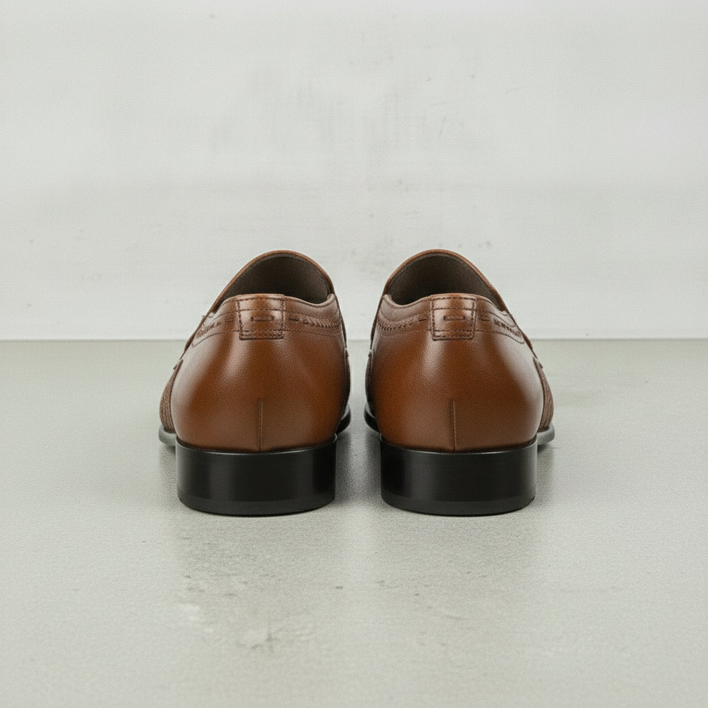 Men's Brown Cap-Toe Leather Bit Loafers