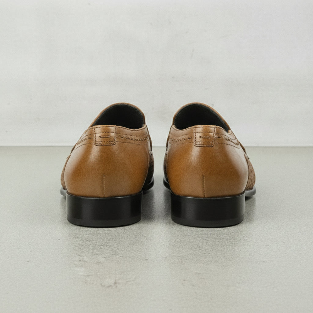 Men's Tan Cap-Toe Leather Bit Loafers