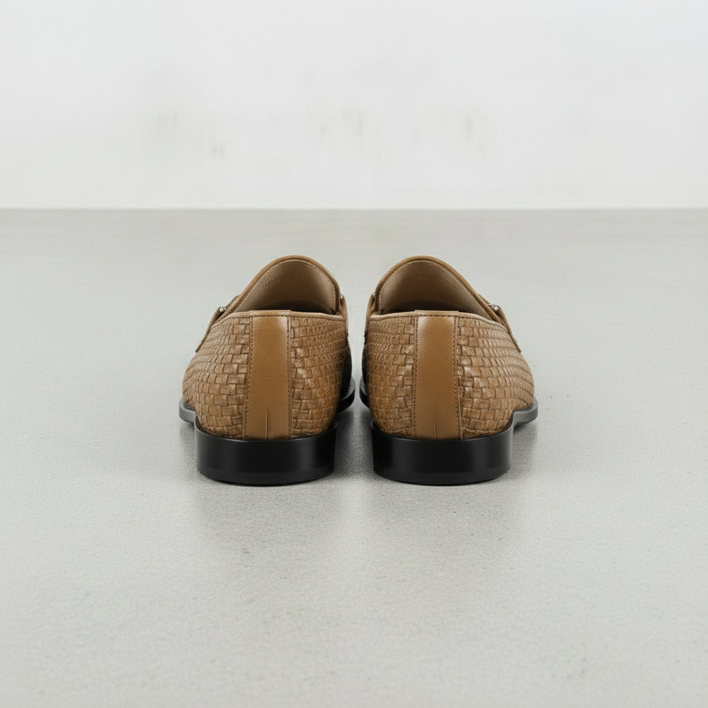 Men's Tan Woven Leather Bit Loafers