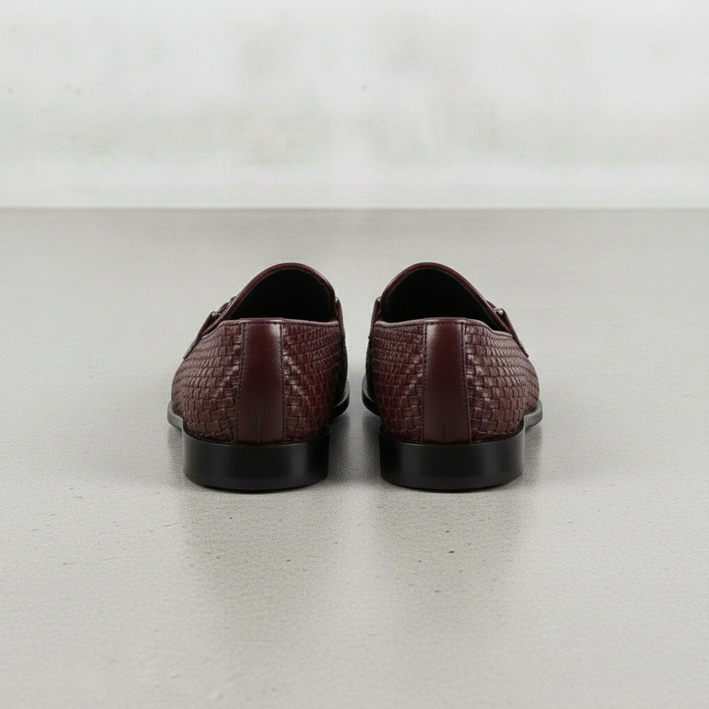 Men's Burgundy Woven Leather Bit Loafers