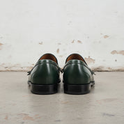 Men's Dark Green Apron-Toe Leather Bit Loafers