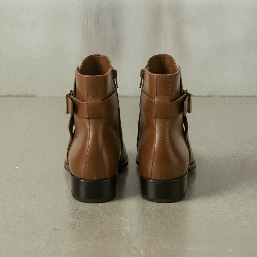 Men's Brown Plain-Toe Leather Ankle Boots