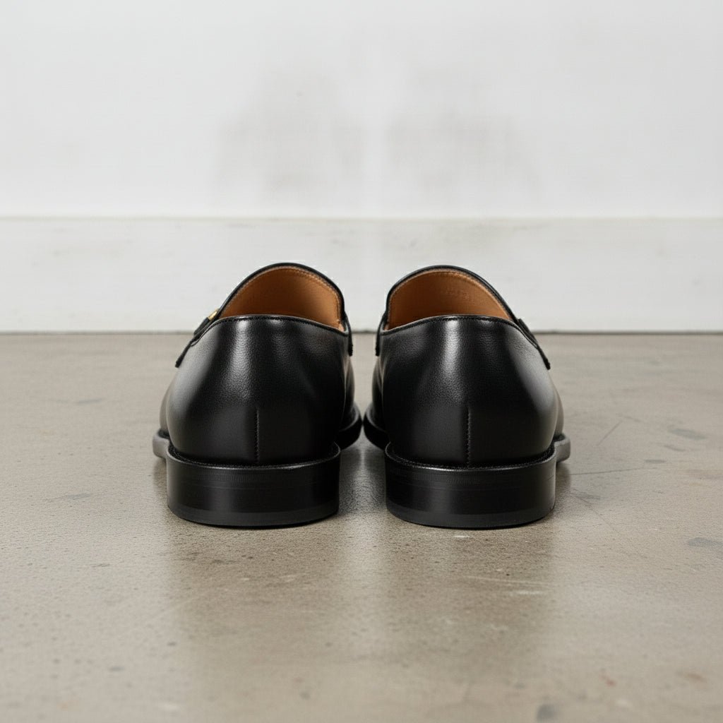 Men's Black Apron-Toe Leather Bit Loafers