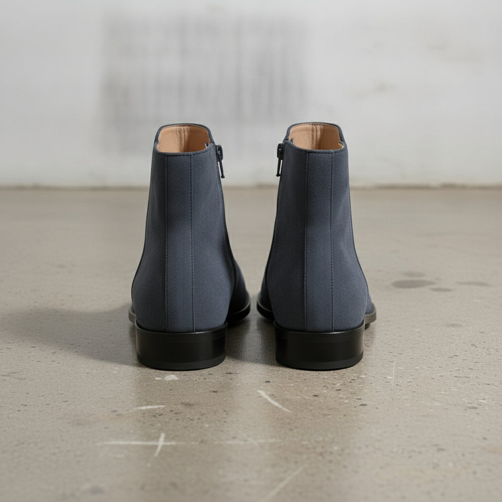 Men's Navy Blue Plain-Toe Suede Ankle Boots