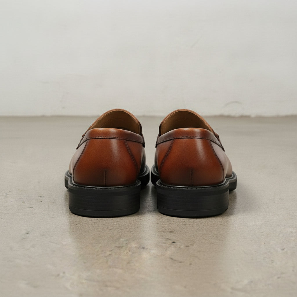 Men's Brown Apron-Toe Leather Bit Loafers