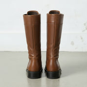 Men's Brown Cap-Toe Leather Knee-High Biker Boots