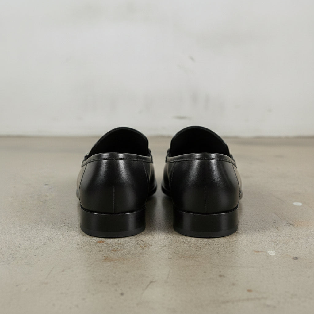 Men's Black Apron-Toe Leather Bit Loafers