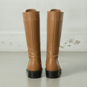 Men's Tan Cap-Toe Leather Knee-High Biker Boots