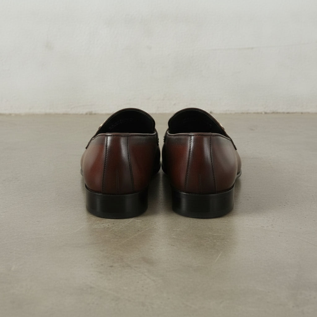 Men's Brown Crocodile-Embossed Leather Bit Loafers