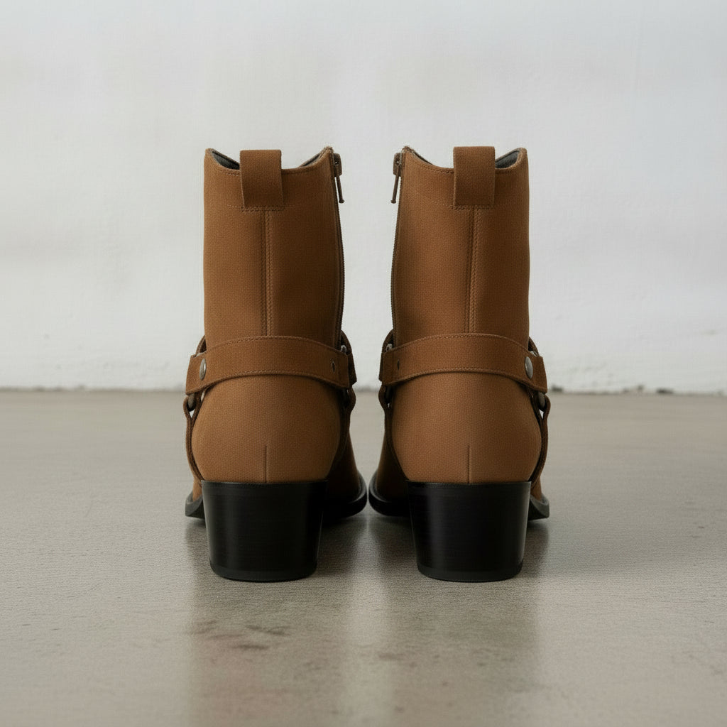Men's Brown Plain-Toe Suede Harness Boots