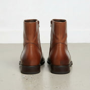Men's Brown Plain-Toe Leather Ankle Biker Boots