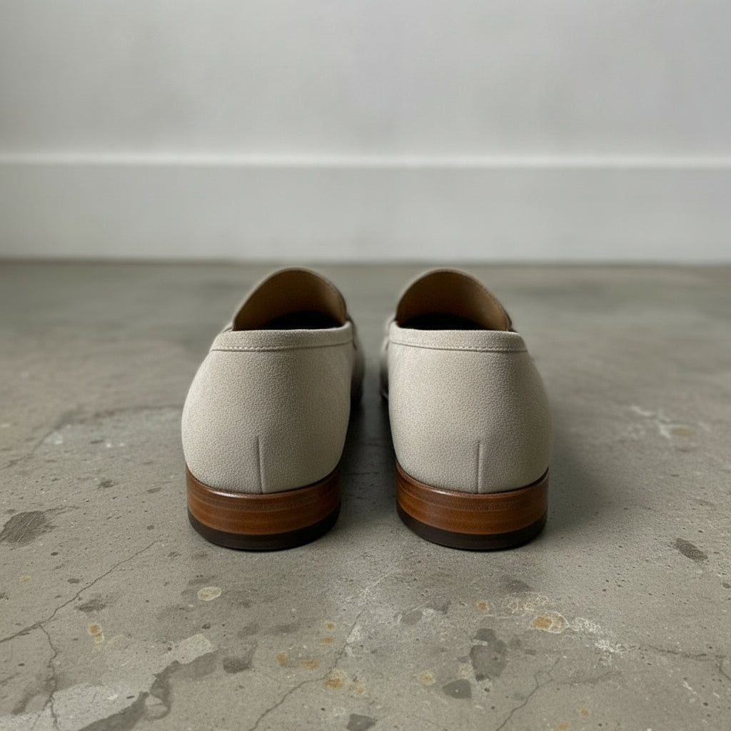 Men's Light Grey Apron-Toe Suede Bit Loafers