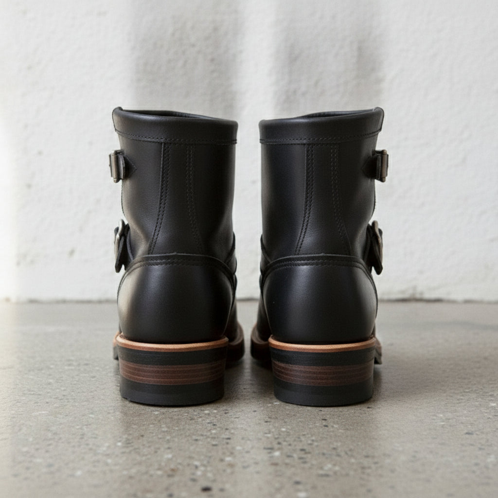 Men's Black Plain-Toe Leather Biker Boots — Chinley